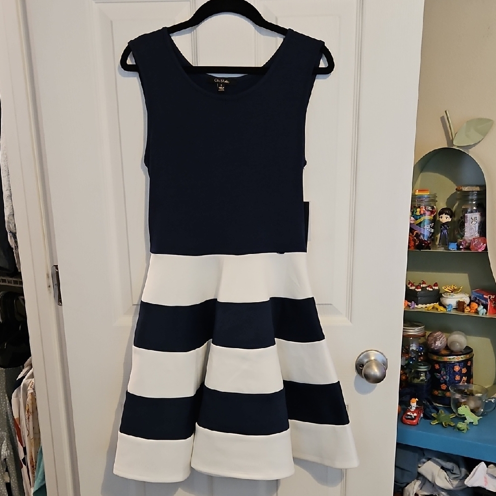 City Studio Navy and White Striped Mini Dress